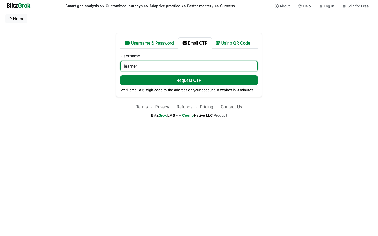 Email OTP request form with username or email field