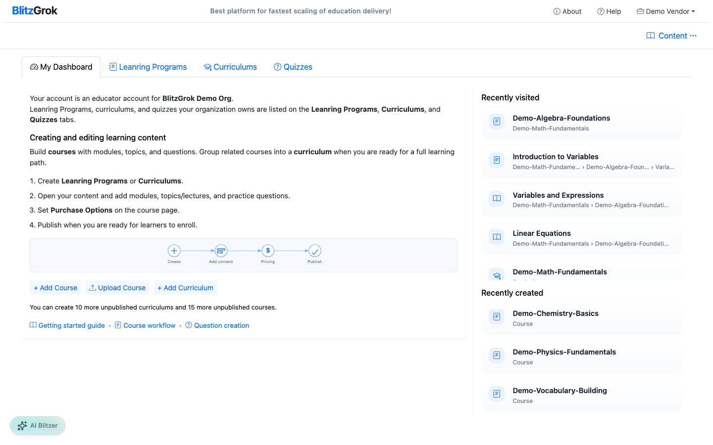 Educator dashboard overview